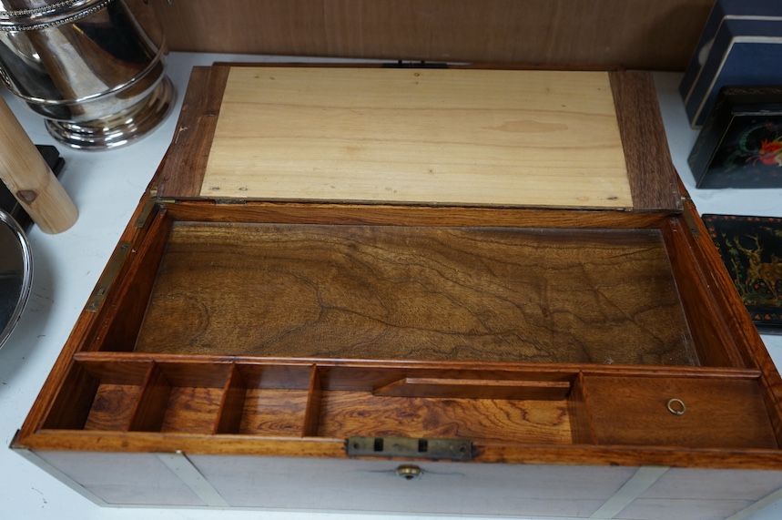 A late 19th century Anglo-Indian brass bound rosewood writing slope, 48cm wide. Condition - fair